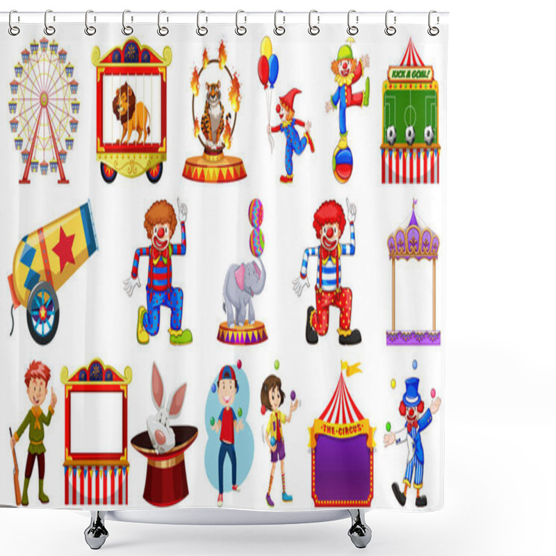 Personality  Set Of Circus Characters And Amusement Park Elements Illustration Shower Curtains