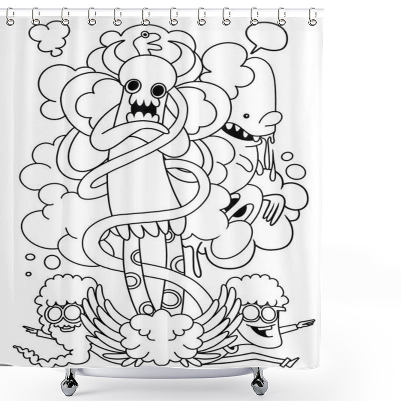 Personality  Vector Hand Drawn Sketch Illustration Of  A Cute Monster And A F Shower Curtains