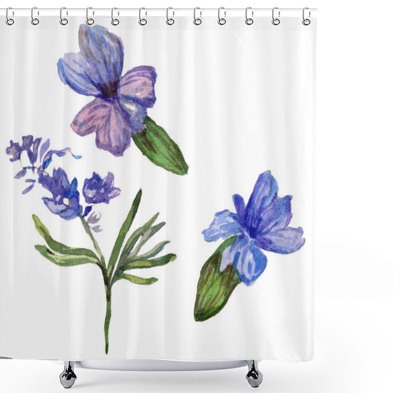 Personality  Purple Lavender Flowers. Wild Spring Wildflowers Isolated On White. Hand Drawn Lavender Flowers In Aquarelle. Watercolor Background Illustration. Shower Curtains