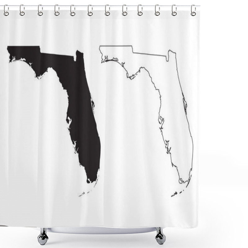 Personality  Florida FL State Maps. Black Silhouette And Outline Isolated On A White Background. EPS Vector Shower Curtains