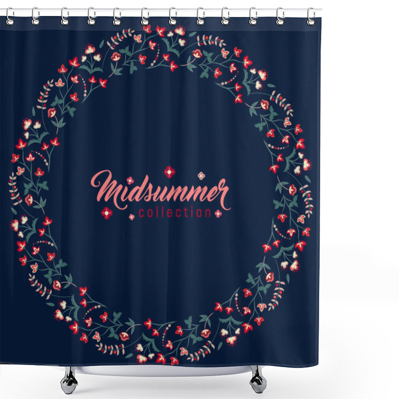 Personality  Midsummer Floral Frame, Jacobean Flowers Wreath Shower Curtains