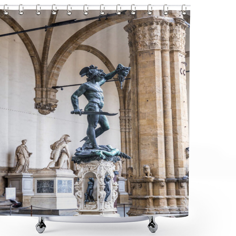 Personality  Florence, Italy - April 6, 2022: Sculptures At The Loggia Dei Lanzi, A Building On A Corner Of The Piazza Della Signoria In Florence, Italy, Adjoining The Uffizi Gallery. Shower Curtains