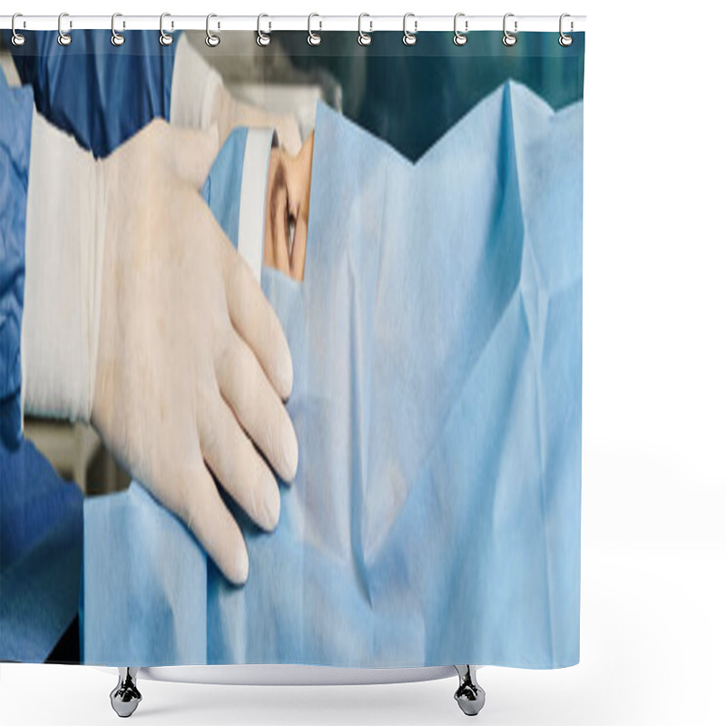 Personality  Devoted Surgeon Performing Laser Vision Correction On Womans Face. Shower Curtains