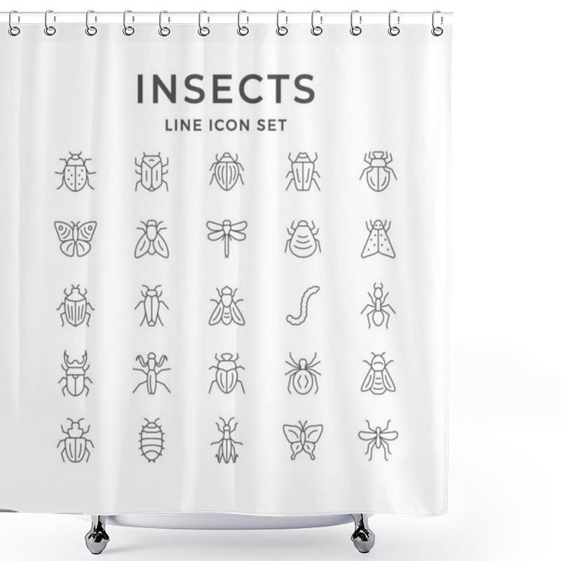 Personality  Set Line Icons Of Insects Shower Curtains