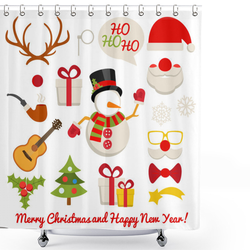 Personality  Xmas Photo Booth And Scrapbooking Vector Set Shower Curtains