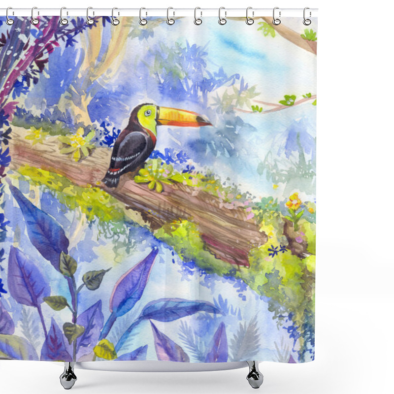 Personality  Tropical Landscape With A Toucan Sitting On A Branch Shower Curtains