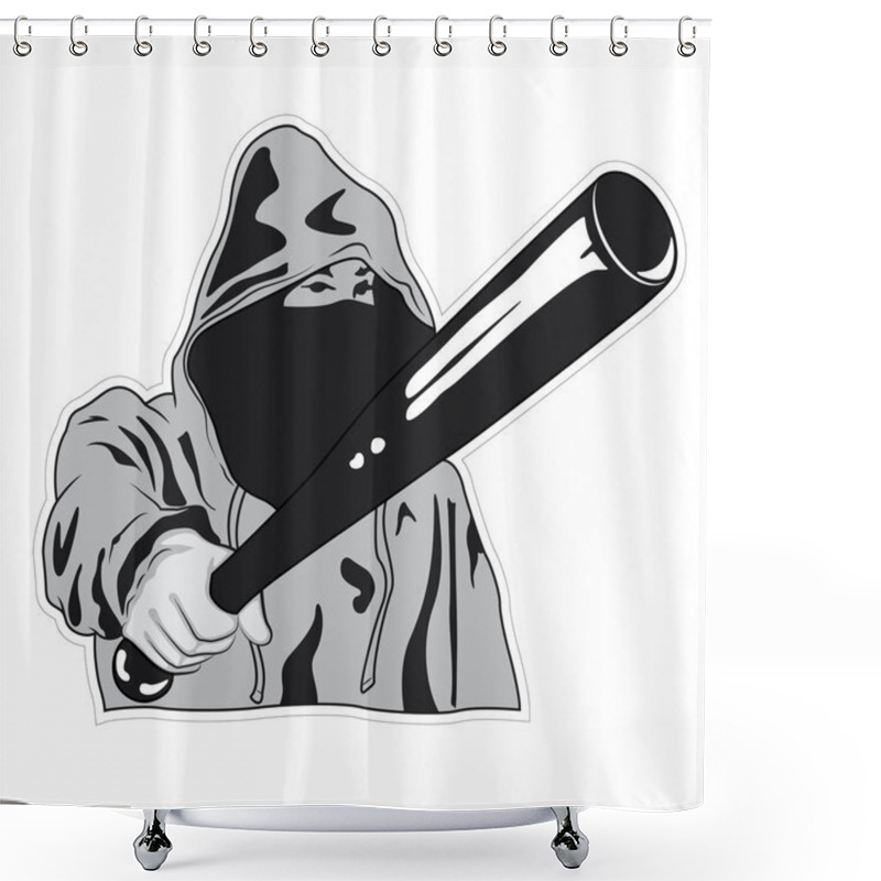 Personality  Hooligan Threatens With Baseball Bat - Vector Illustration Shower Curtains