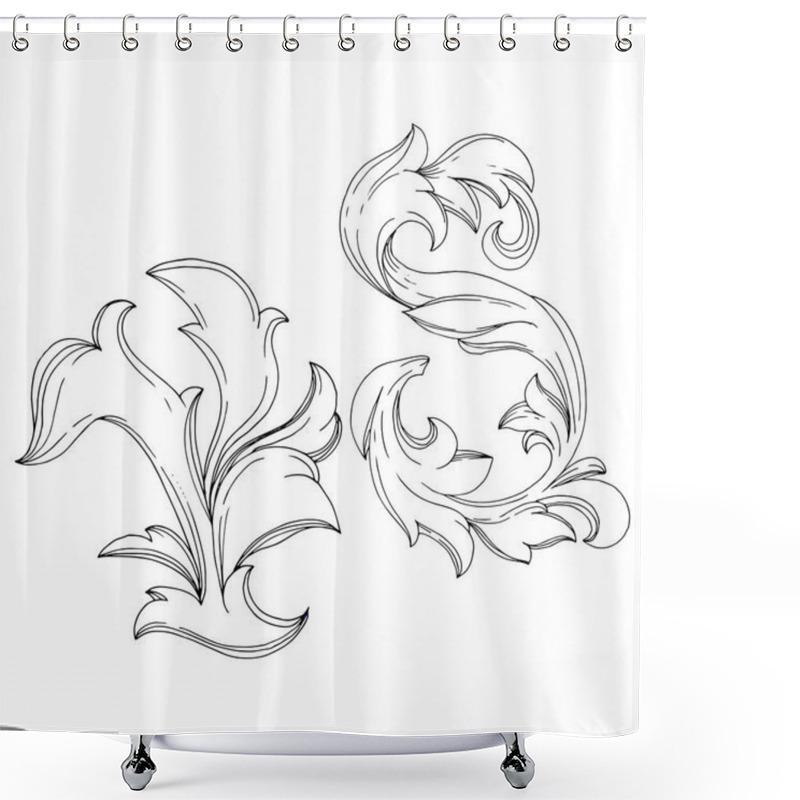 Personality  Vector Golden Monogram Floral Ornament. Black And White Engraved Ink Art. Isolated Monograms Illustration Element. Shower Curtains