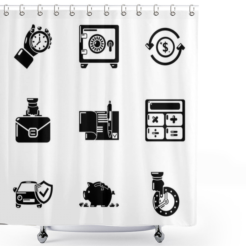 Personality  Financial Miscalculation Icons Set, Simple Style Shower Curtains