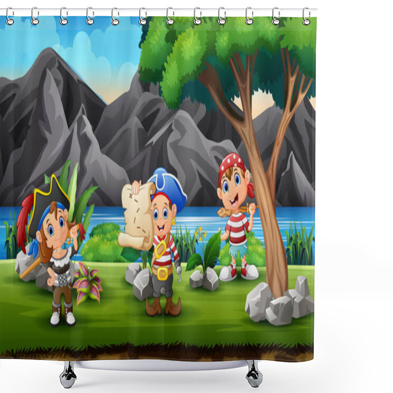 Personality  Cartoon Pirates Children Looking For Treasure Shower Curtains