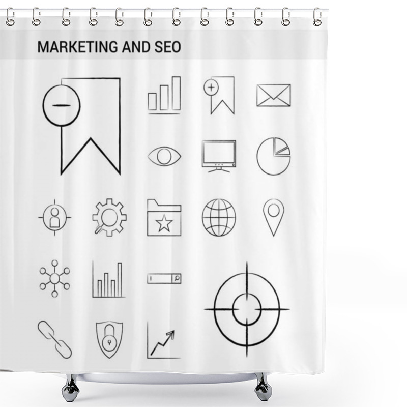 Personality  Marketing And SEO Hand Drawn Icon Set Style, Isolated On White Background. - Vector Shower Curtains