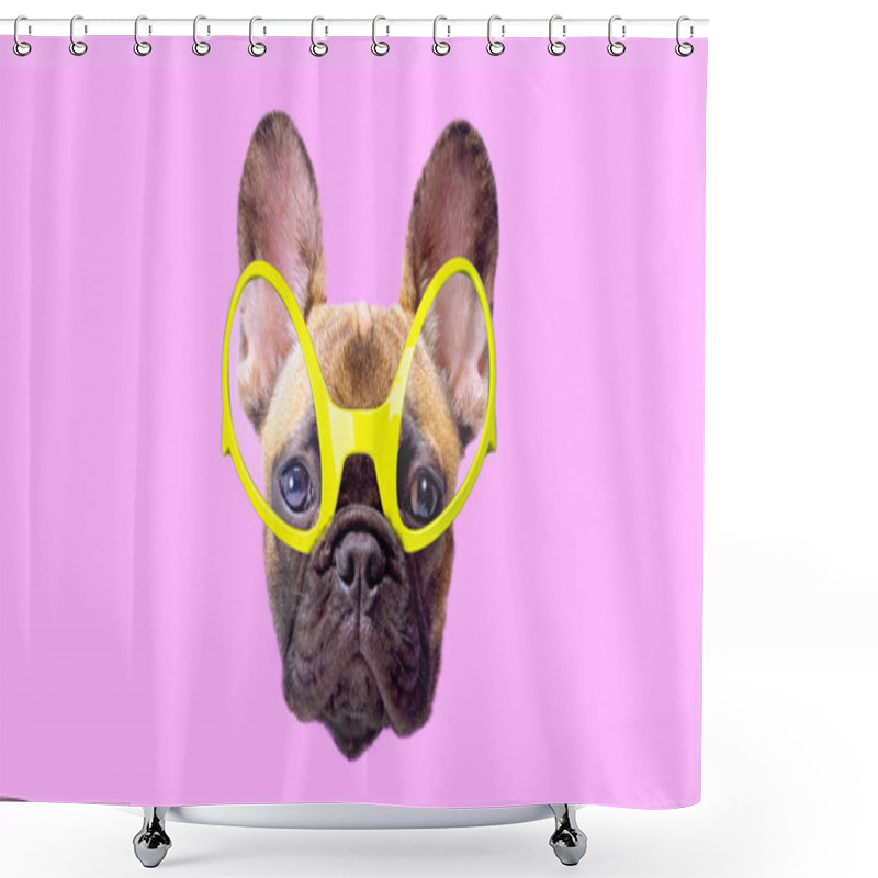 Personality  Puppy French Bulldog Dog With Glasses Shower Curtains