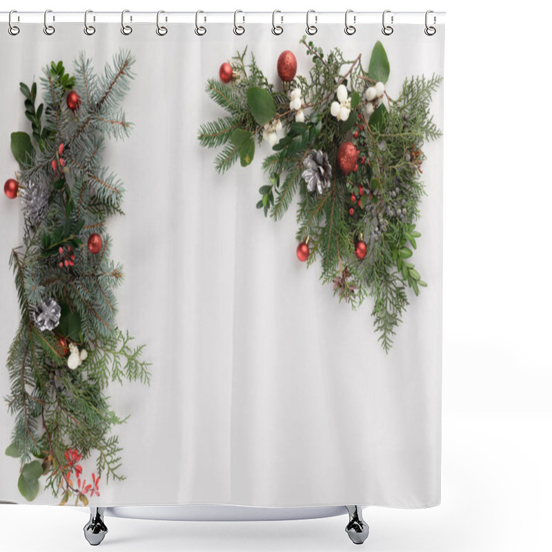 Personality  Fir Branches With Christmas Balls And Cones Shower Curtains