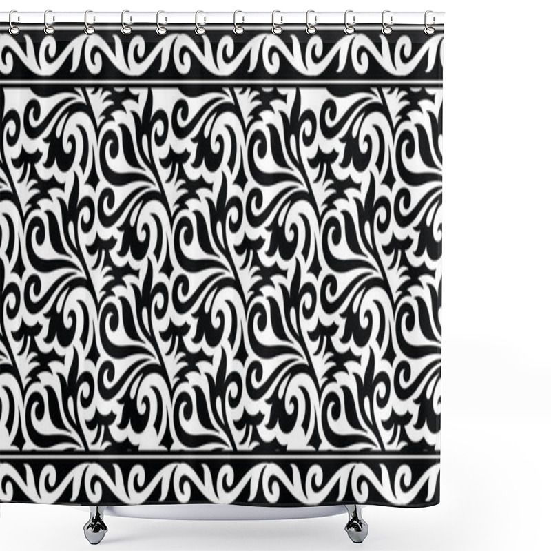 Personality  Seamless Abstract Black And White Floral Border Shower Curtains