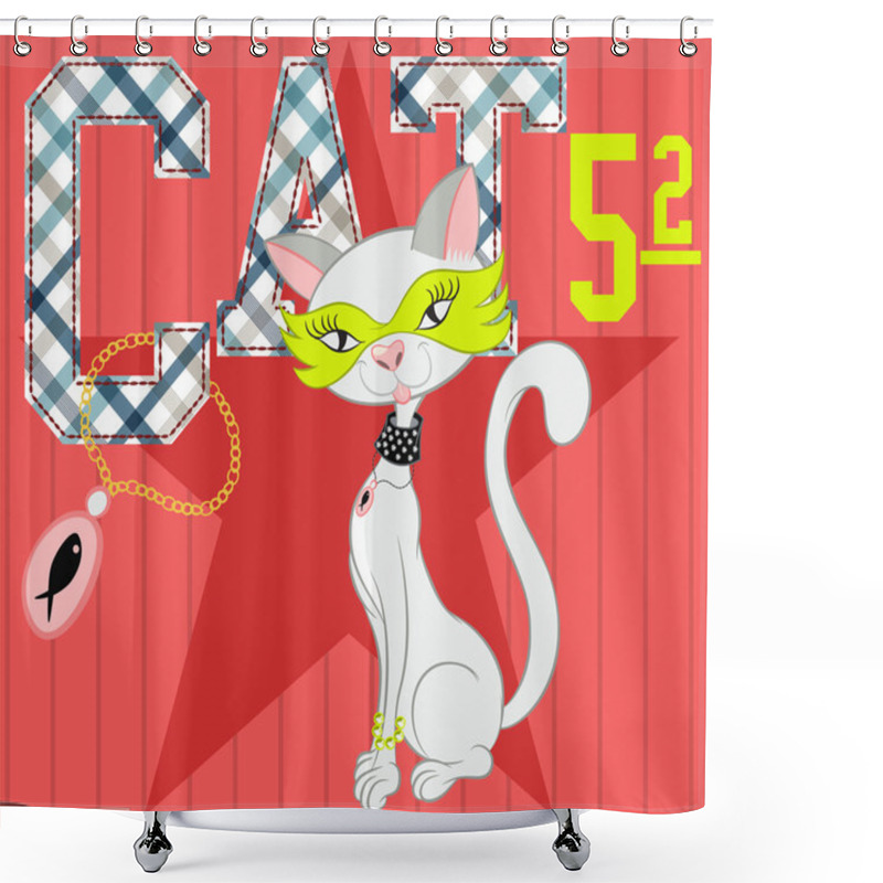 Personality  Illustration Vector Of Cute Cat With Antifas And Diamond Necklace For Printed Shirts. Shower Curtains