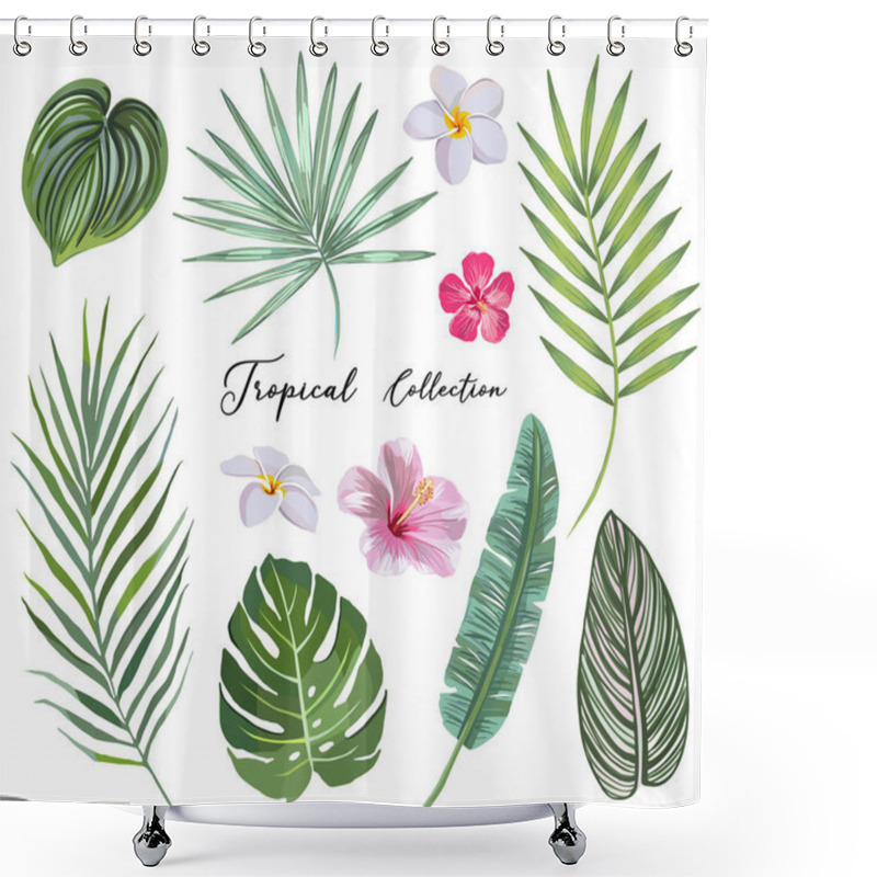 Personality  Hand Drawn Set Of Tropical Leaves And Flowers. Vector Design Concept Shower Curtains