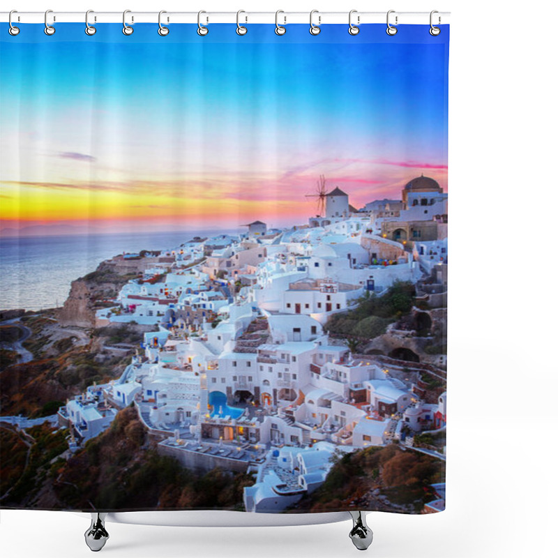 Personality  Oia Village At Sunset, Santorini Shower Curtains