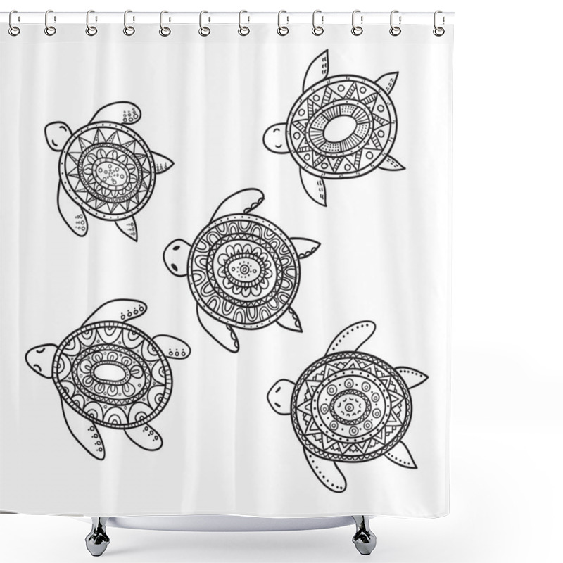 Personality  Set Of Five Cute Decorative Ornamental Turtles. Shower Curtains