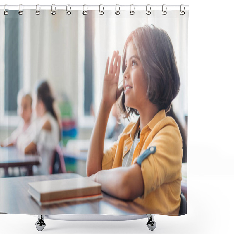 Personality  Schoolgirl Raising Hand In Class Shower Curtains