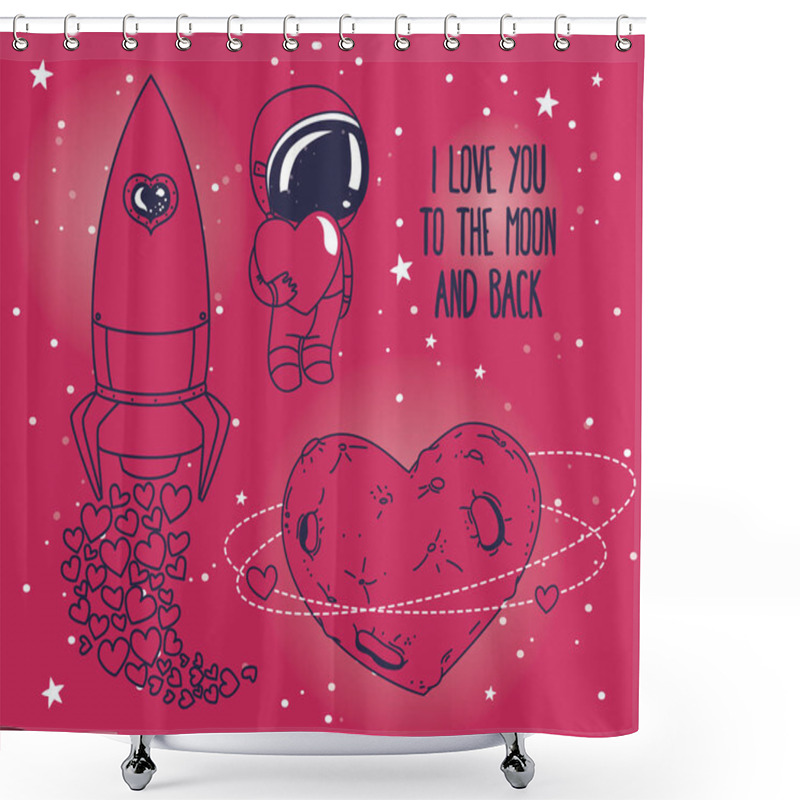 Personality  Set Of Cute Doodle Elements For Valentine's Day Design Shower Curtains