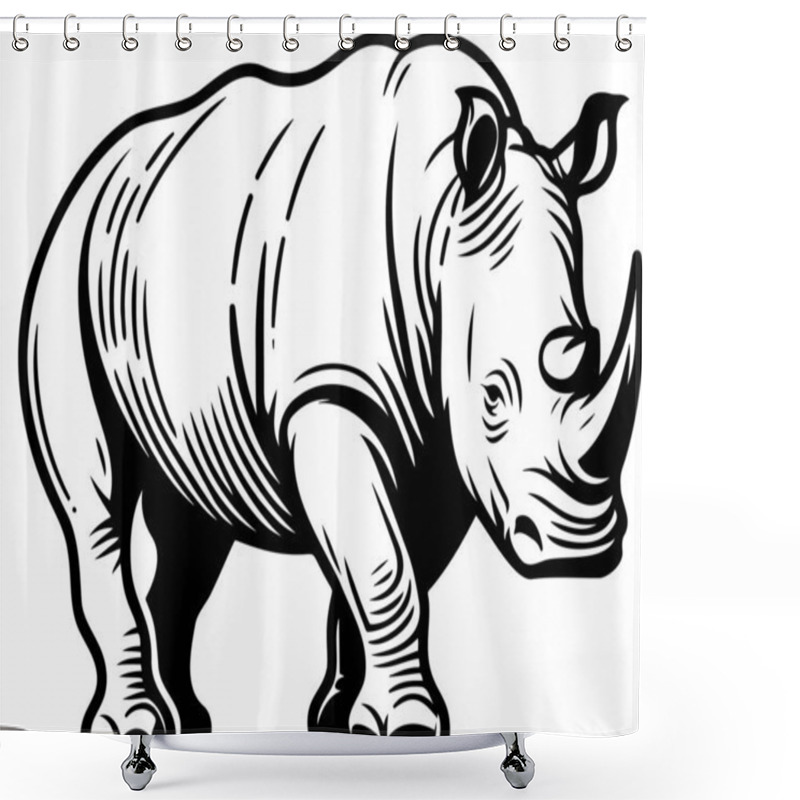 Personality  Detailed Line Art Illustration Of A Rhinoceros Suitable For Educational And Artistic Uses Shower Curtains