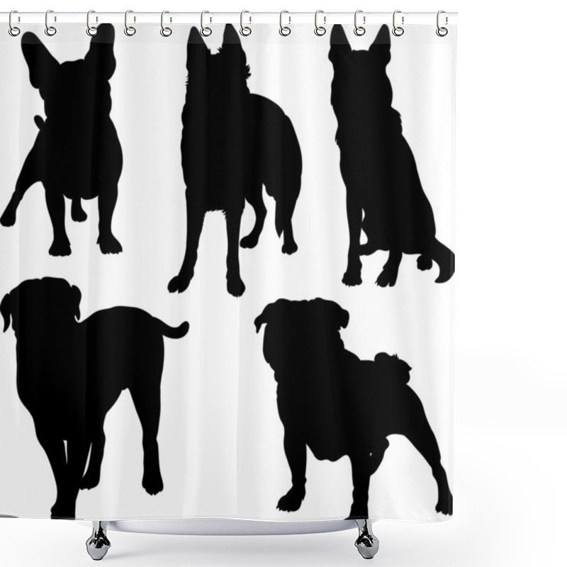 Personality  Vector Silhouettes Of Different Breeds Of Dogs In Various Poses Shower Curtains