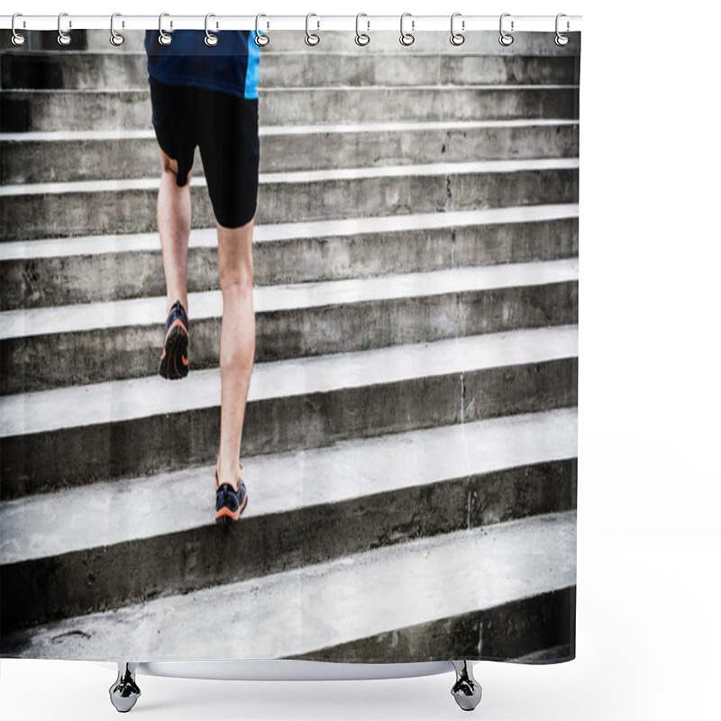 Personality  Man Running On Stairs, Sports Training Shower Curtains