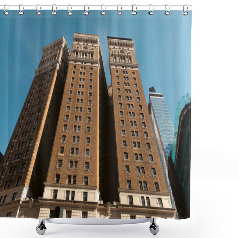 Personality  Low Angle View Of Tudor City Apartment Complex In New York City Against Blue Sky Shower Curtains