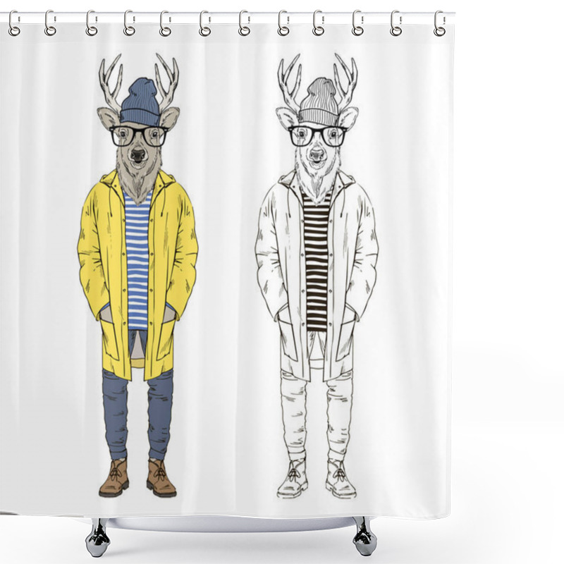 Personality  Deer Dressed Up In Yellow Raincoat Shower Curtains