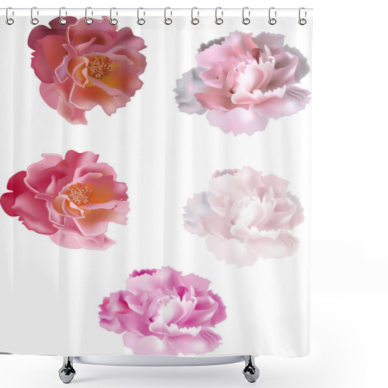 Personality  Five Carnations On White Background Shower Curtains