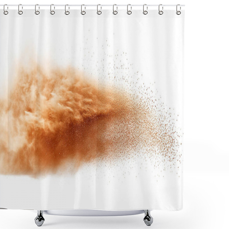 Personality  Splash Of Sandstorm Sand Dust Cloud Flying Particles Isolated On White Background. Golden Grain Wave Explode. Shower Curtains