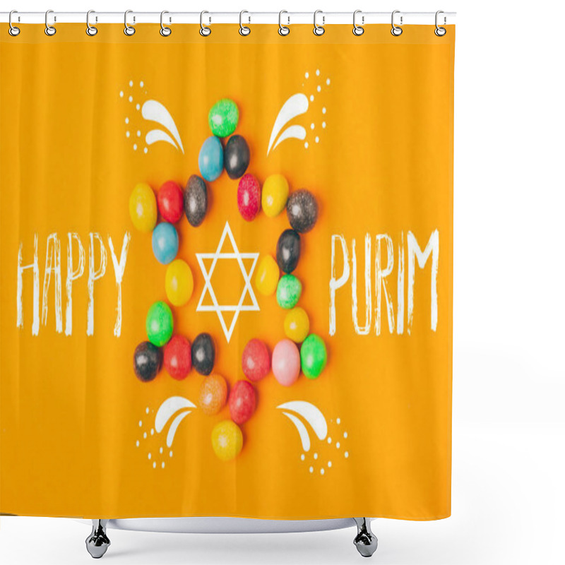 Personality  Top View Of Star Made Of Sweets Isolated On Orange, Purim Holiday Concept Shower Curtains