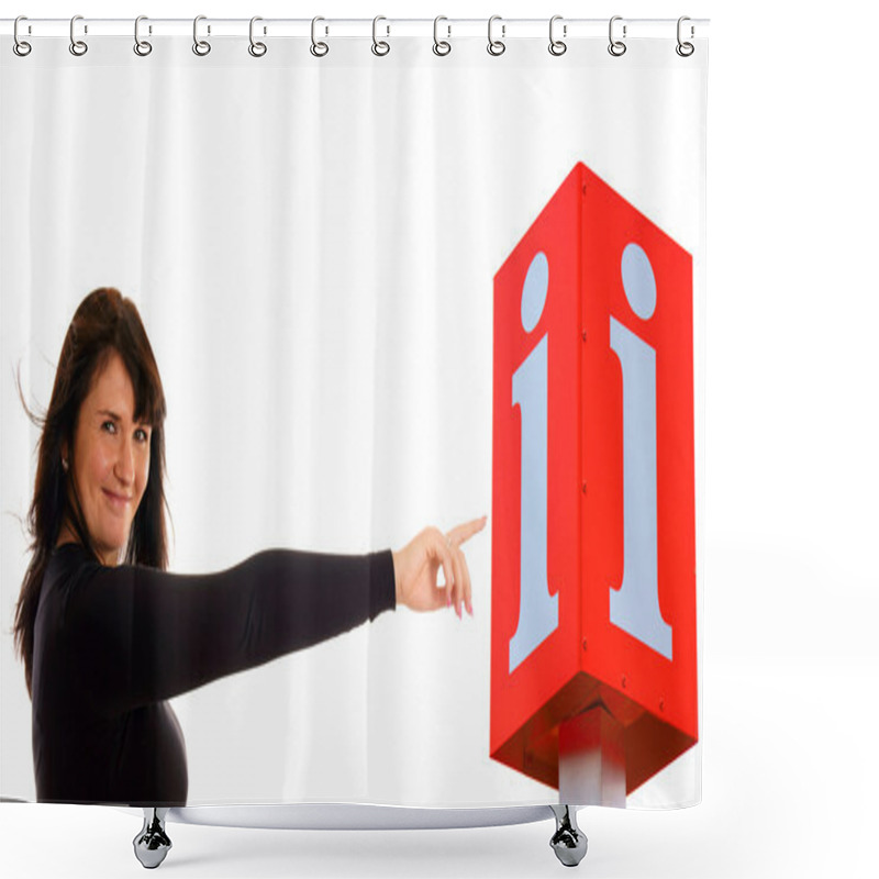 Personality  Woman Pointing To An Information Icon Shower Curtains