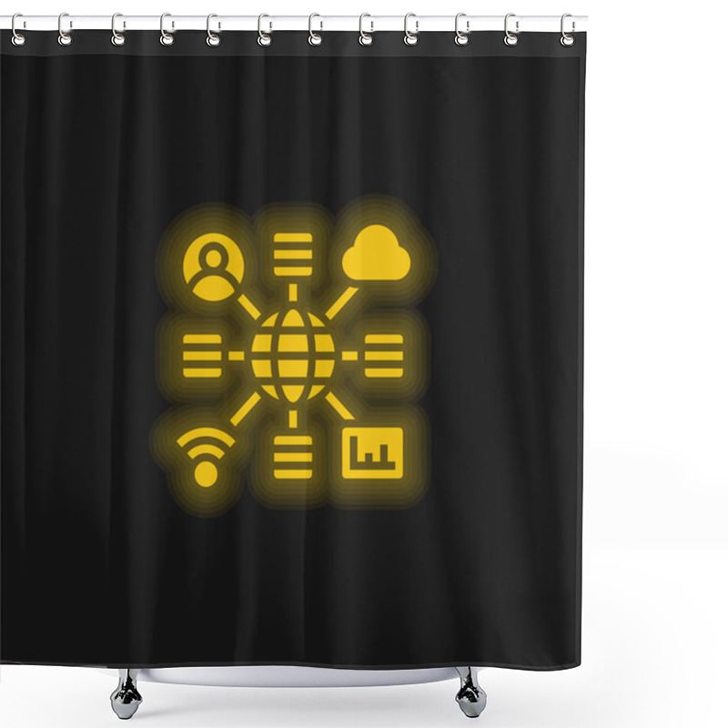 Personality  Big Data Yellow Glowing Neon Icon Shower Curtains