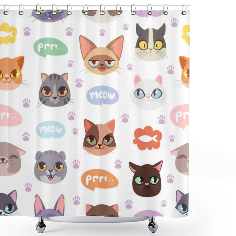 Personality  Seamless Hipster Cats Pattern Background Vector Illustration Shower Curtains