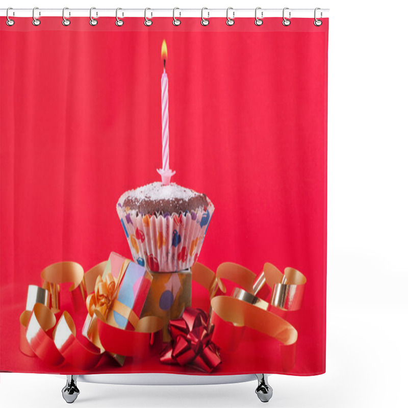 Personality  Birthday Candle On A Cupcake Shower Curtains