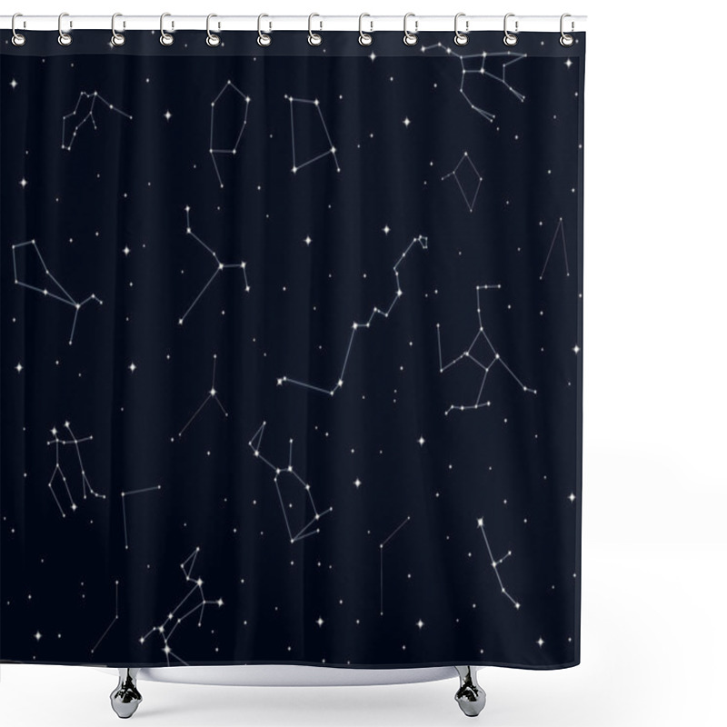 Personality  Constellations Shine Brightly In A Night Sky Filled With Stars Over A Dark Landscape Shower Curtains