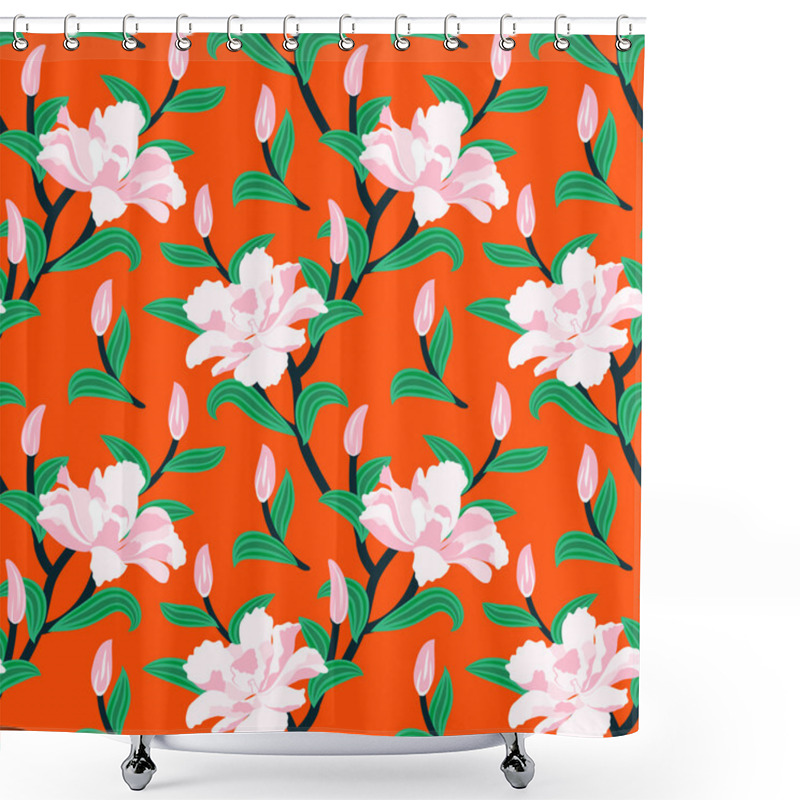 Personality  Floral Seamless Vector Pattern With Peony Flowers Shower Curtains