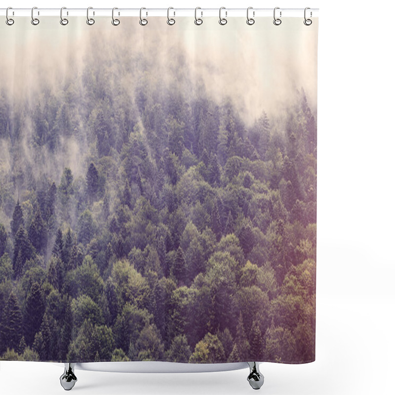 Personality  Fog In The Fir Forest Shower Curtains