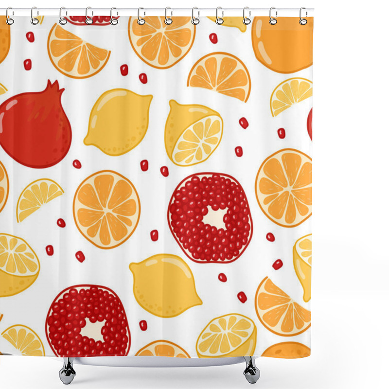 Personality  Seamless Pattern With Pomegranates And Citrus Fruits Shower Curtains