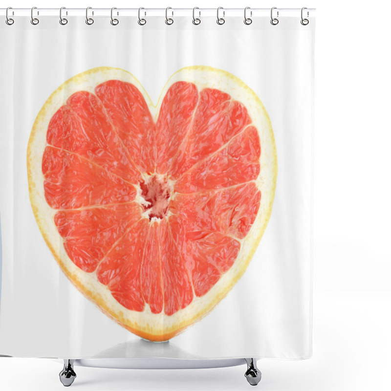 Personality  Half Of Ripe Grapefruit In Heart Shape Isolated On White Shower Curtains