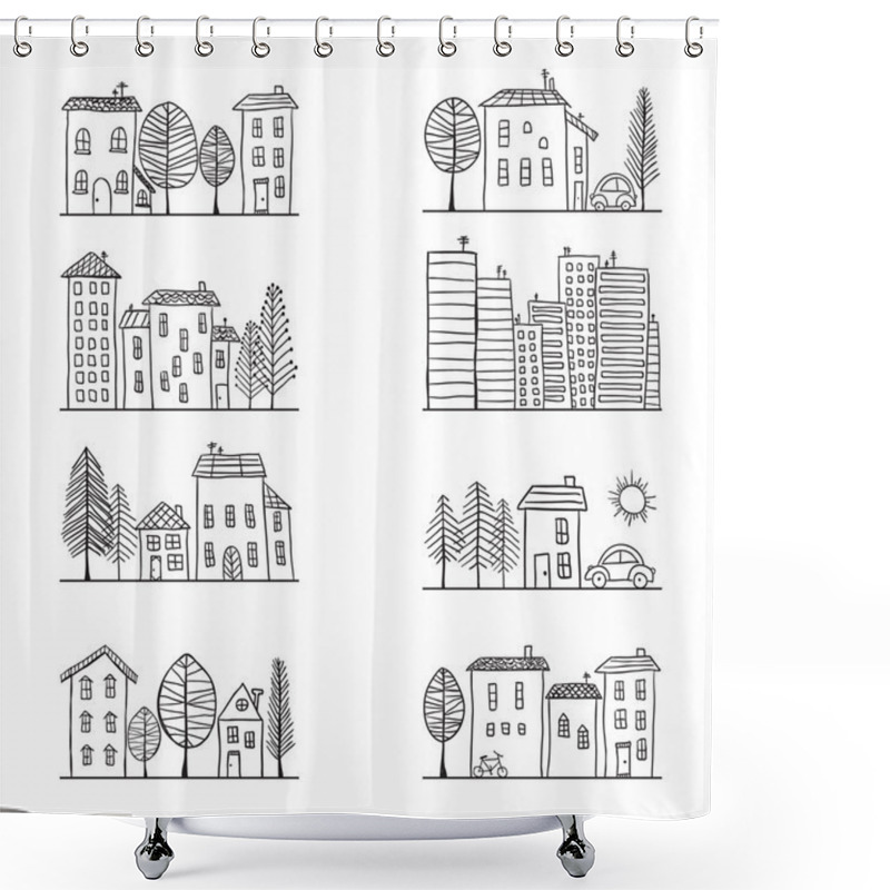 Personality  Houses Doodles Shower Curtains