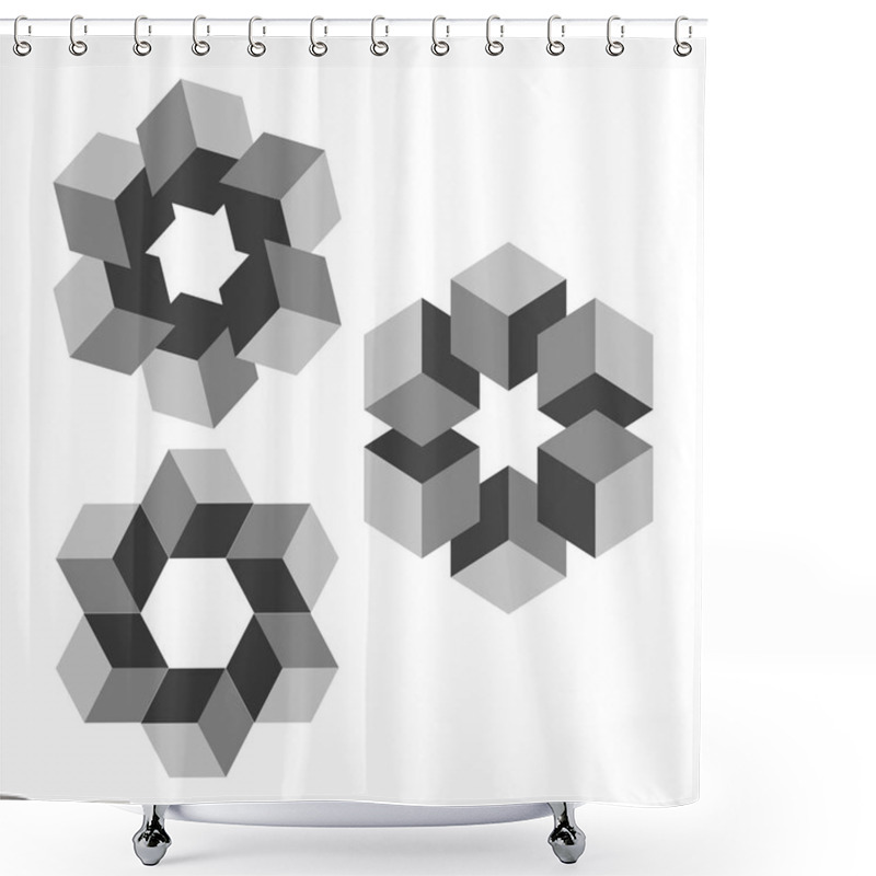 Personality  Cube Hexagon Shape. Modern 3D Design. Geometric Cube Arrangement. Abstract Block Structure. EPS 10. Shower Curtains