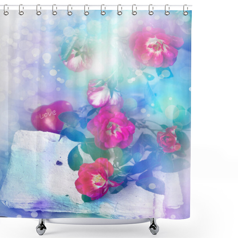 Personality  Red Roses And Red Heart Shower Curtains