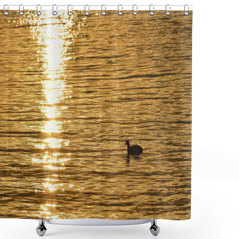 Personality  Beautiful Sunset Over The Lake And Duck Shower Curtains