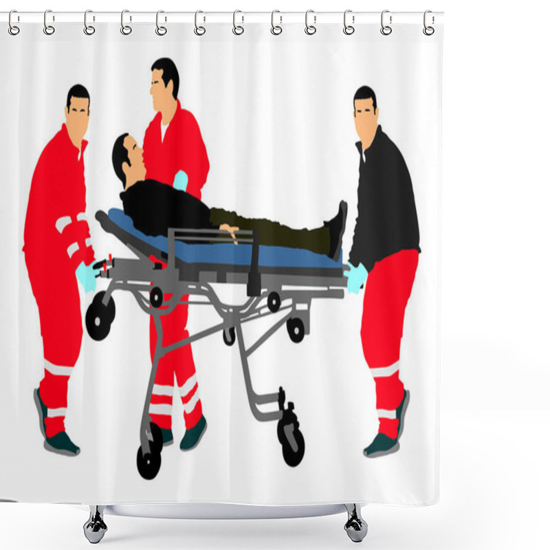 Personality  First Aid Training, Help After Crash Accident Transport Injured Person. Paramedics Evacuate Injured Person. Checking And Helping People After Body Collapse. Health Care Protection. Lifeguard Action. Shower Curtains