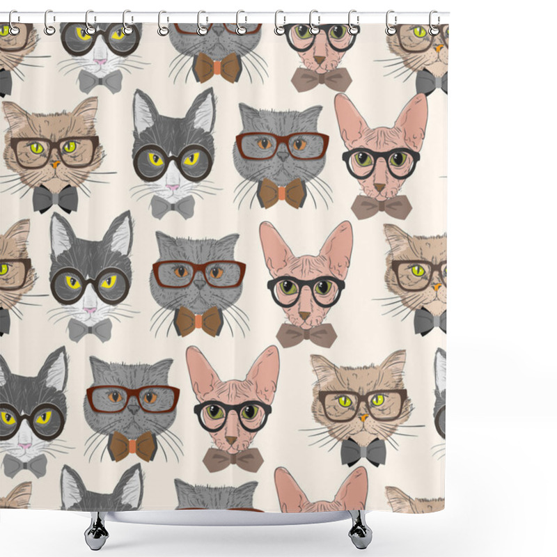 Personality  Seamless Hipster Cats Pattern Background Shower Curtains