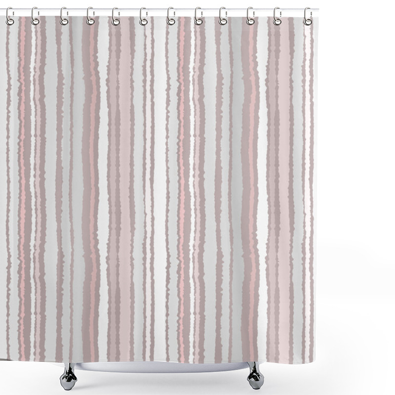 Personality  Seamless Strip Pattern. Vertical Lines With Torn Paper Effect. Shred Edge Background. Summer, Light, Gray, Beige, Brown White Colors. Vector Illustration Shower Curtains