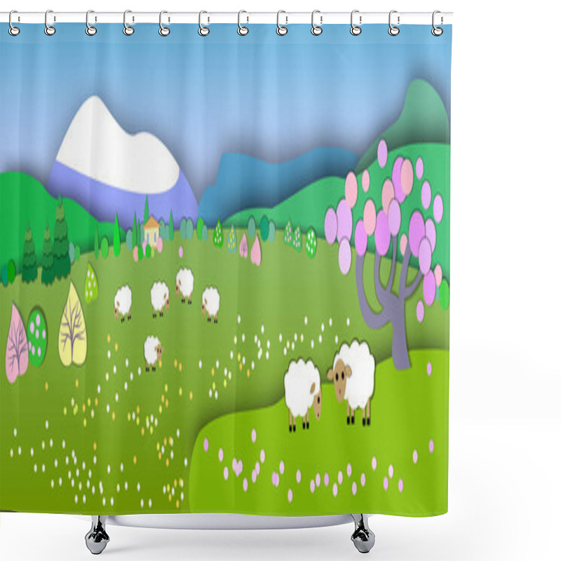 Personality  The Beginning Of Spring.Concept Change Of Seasons.Globe Concept Showing A Peaceful And Idyllic Lifestyle.Paper Cut Style. Shower Curtains