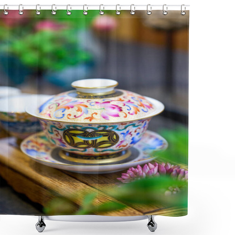 Personality  Chinese Style Painted Teapots, Cups And Various Tea Sets Shower Curtains